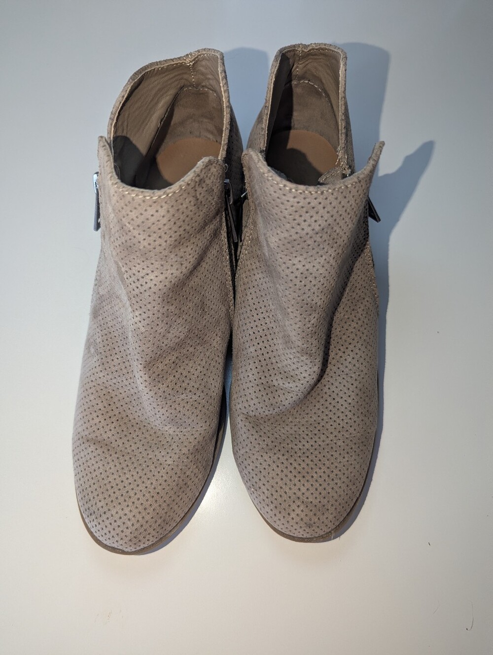 Universal Thread Taupe Perforated Ankle Booties with Side Zipper